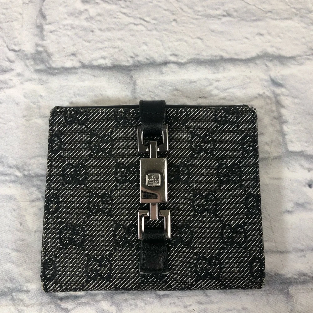 Gucci Authentic Vintage canvas & leather wallet Jackie O Monogram logo clutch - Picture 2 of 16